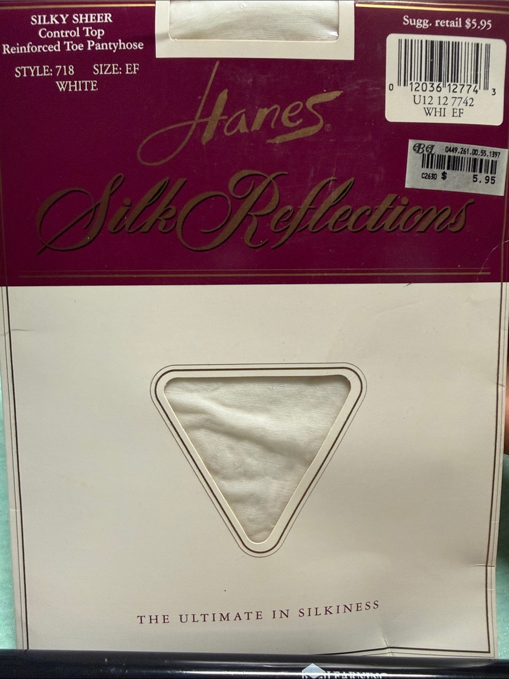 Hanes Vintage Silky Sheer Control-top reinforced White Pantyhose size EF New